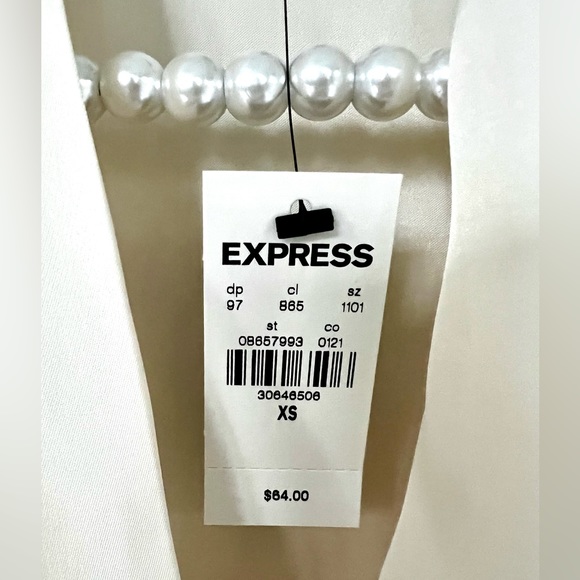 NWT, Express Ivory Embellished Cuff Draped Front Satin Blouse - XS - NWT - Picture 13 of 16